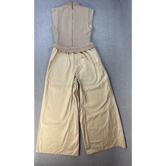 Anthropologie Du Paradis Twofer Jumpsuit Knit Mixed Media Wide Leg Tan Sz Small - Picture 5 of 14